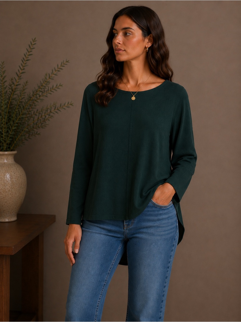 Dark Green Women's Crew Neck Sweater
